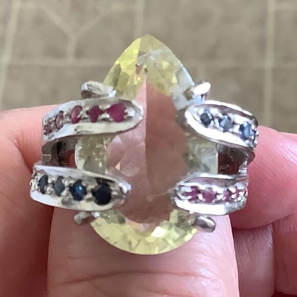 𝅺sterling SILVER 925 CITRINE/RUBY/BLUE SAPPHIRE WOMAN RING SIZE US 7.5​ - Picture 5 of 13